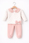 Baby Girl Heart Patterned 2-Piece Set – Long Sleeve Top with Baby Collar Detail and Ribbed Pants - 3