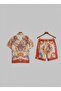 Relaxed Fit Patterned Short Sleeve Loose Lapel Collar Summer Shirt Shorts Set - 6