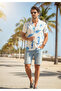 Hawaiian Relaxed Fit Patterned Short Sleeve Apaş Collar Viscon Summer Shirt