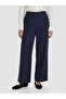 Navy Blue Women's Wide Leg Pants with Elastic Waist - 2