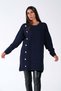 Navy Blue Crew Neck Ribbed Button Detailed Knitwear Sweater - 3