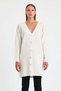 White Corded Buttoned Long Knitwear Cardigan