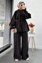 Pleated Sleeve Button-Front Women's Two-Piece Set - Bitter Coffee - 3