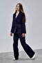 Navy Blue Palazzo Trousers Blazer Jacket Suit - 8