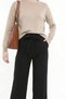 Women's Black Classic Palazzo Pants - High Waist Flowy Wide Leg Fabric Trousers - 7