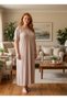 New Season Powder Elegant Lace Embroidered Summer Full Length Short Sleeve Plus Size Nightgown - 8