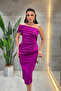 Double Fabric Single Sleeve Pencil Dress - Fuchsia - 3