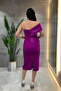 Double Fabric Single Sleeve Pencil Dress - Fuchsia - 5