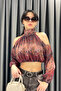 Ethnic Pattern Halter Neck Blouse-Brown Brown - 2