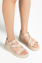 Women's Beige Wrinkled Patent Leather Cross-Strapped Wedge Heeled Sandals - 5