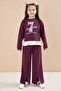 Burgundy Slit Pants with Bow and Lettered Badge Girls' 2-Piece Set 23597