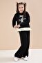 Black Slit Pants, Bow and Written Badge Girl's 2-Piece Set 23595 - 3