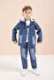 Blue Hooded Jean Jacket and Pants, Boy's Printed T-Shirt, 3-Piece Set 23616