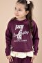 Burgundy Slit Pants with Bow and Lettered Badge Girls' 2-Piece Set 23597 - 3
