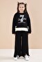 Black Slit Pants, Bow and Written Badge Girl's 2-Piece Set 23595