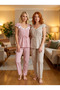 New Season Beige Pitikare Patterned Woven Lace Detailed Summer Buttoned Special Design Pajama Set