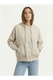Women's Beige Italian Zippered Hooded Low Sleeve Oversize Linen Blouse