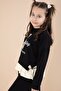 Black Slit Pants, Bow and Written Badge Girl's 2-Piece Set 23595 - 2