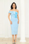 Double Fabric Organza Pencil Dress with Floral Detail - Baby Blue