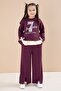 Burgundy Slit Pants with Bow and Lettered Badge Girls' 2-Piece Set 23597 - 4