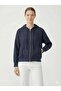 Women's Navy Blue Italian Zippered Hooded Low Sleeve Oversize Linen Blouse