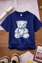 Teddy Bear and Cute Girl Printed 3-Pack Navy Blue-White-Red Girls' T-Shirt - 4