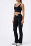 Women's Black and White Contrast Piping Cross Waist Spanish Flare Leggings and V-Neck Crop Set - 2