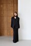 Women's Black Scarf-Lined Asymmetrical Blazer Jacket - 4