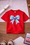 Teddy Bear and Cute Girl Printed 3-Pack Navy Blue-White-Red Girls' T-Shirt - 2
