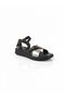 Genuine Leather Black Silver Padded Sole Women's Sandals - 8