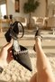 Duun Black Satin Stone Bow (4 cm Heel) Pointed Toe Heeled Shoes
