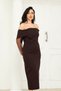 Double Pearl Detailed Boat Neck Long Dress - Brown - 5