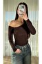 Black Stone Detailed Blouse with Boat Neck and Off-The-Shoulder Design