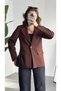 Women's Brown Oversize Blazer Jacket Single Button Classic Office Jacket Stylish Casual Fabric Jacket - 2