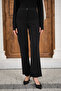Women's Grass Detail Buttoned Fabric Trousers Black - 6