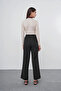 Wide Leg Fabric Black Trousers with Bell Bottoms and Rubber Detail P-0102 - 6