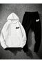 Printed Men's Hooded Sweatshirt Top and Bottom Tracksuit Set - 2