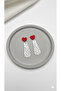 Rosina Red Heart Detailed Black Polka Dot White Polymer Clay Earrings - 4