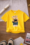 Cat and Girl Printed 3-Pack Black-Grey-Yellow Girls' T-Shirts - 2