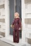 Women's Snap Detailed Stitching Detail Waist Tie Set Burgundy - 3
