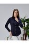 Navy Blue Cotton Satin Navy Blue Brbry Fabric Detailed Slim Fit Women's Shirt - 4