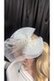 White bridal cap with flower and pearl details wedding cap - 2