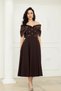 Crepe Stone Detailed Midi Dress - Brown