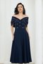 Crepe Stone Detailed Midi Dress - Dark Blue - 6