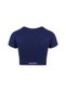 Women's Sports Bra Crew Neck Short Sleeve Gathering Fit - Navy Blue - 7