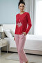 Women's Patterned Pajama Set-Red - 2