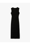 Slit Detailed Sleeveless Crew Neck Midi Dress with Metallic Accessories and Glitter Detail - 4