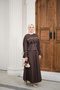 Women's Front Pearl Detail Embellished Stitched Belted High Collar Suit Brown - 5