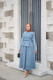 Women's Front Slit Belted Waist Suit Ice Blue - 6