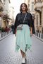 Women's Asymmetrical Banana Crepe Double Layer Comfortable Fit Skirt with Elastic Waist